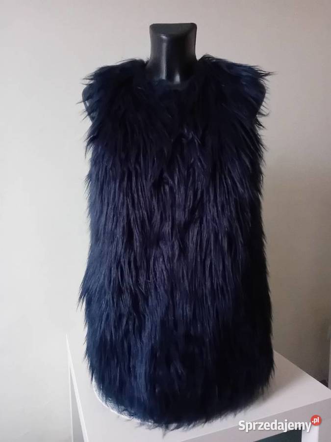 Granatowa kamizelka futrzana damska ciepła Warszawa