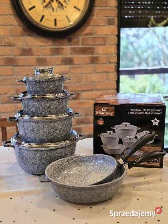 Garnki marmurkowe 12 el szare czarne Szczecin