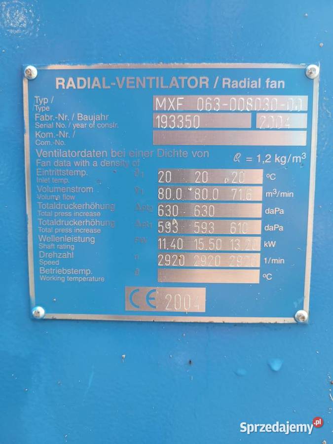 Odciąg Radial Ventilator 15 kW Produkcja Miastko