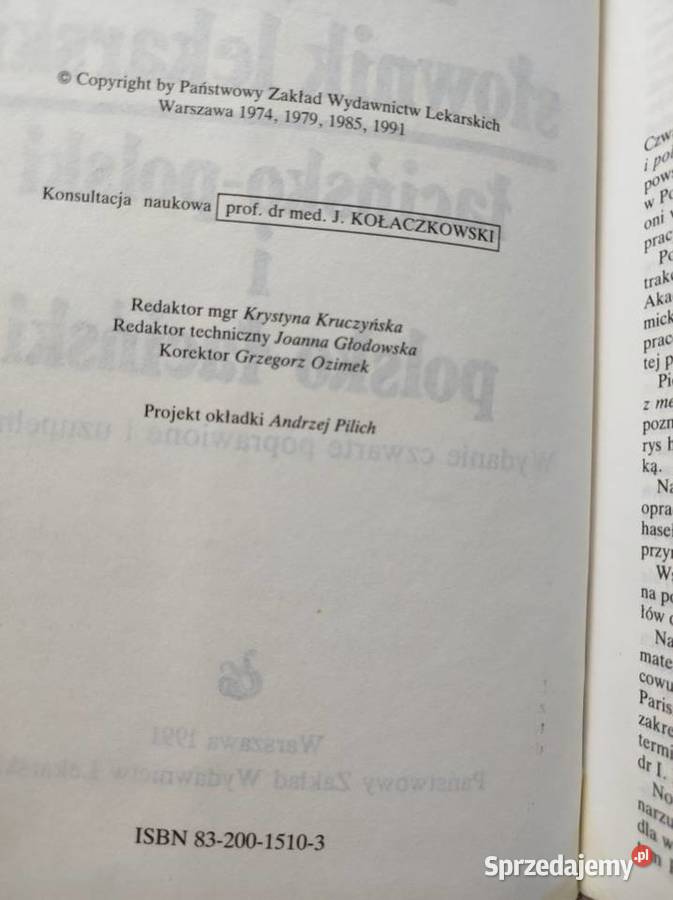 Podręczny słownik lekarski łacińskopolski i Rok wydania 1991 Kielce sprzedam