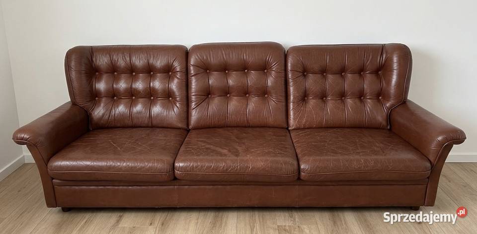 Komplet skóra naturalna sofa i fotele retro Meble Krzyków sprzedam
