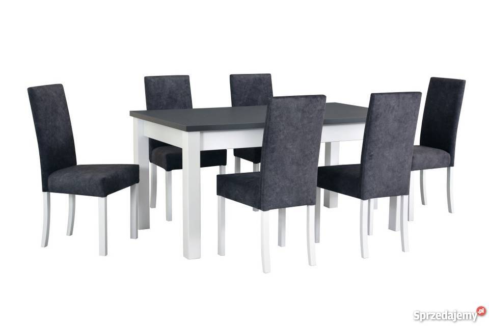 Biało-Grafitowy Stół + 6 krzeseł Roma 2