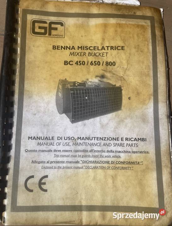 Instrukcja obsługi wiadro mieszalnik BC 450 650 małopolskie Biczyce Górne