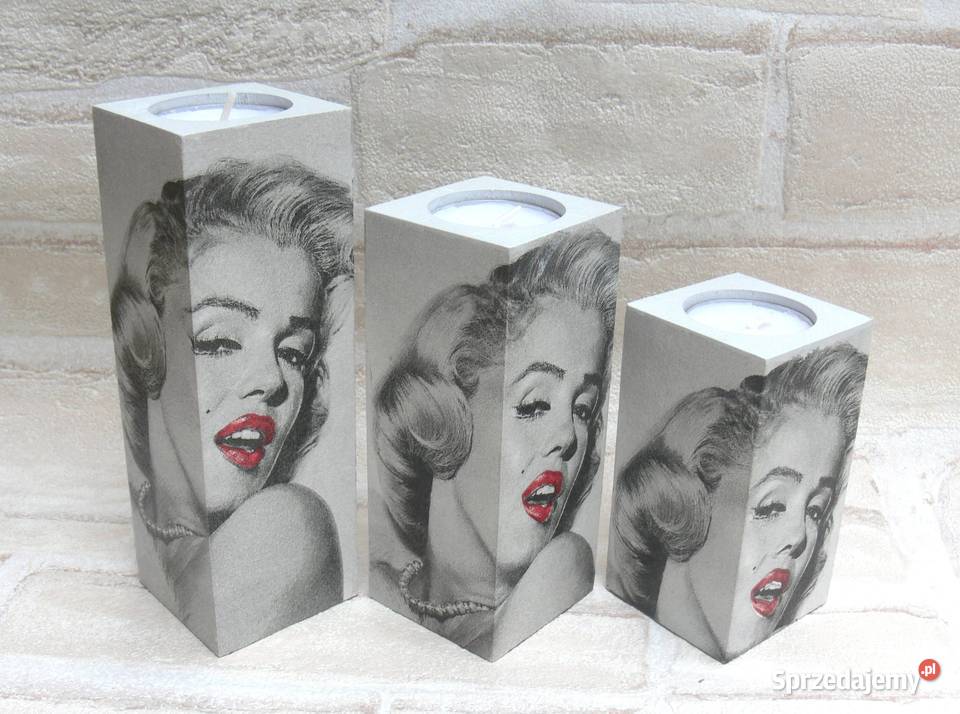 Komplet 3 świeczniki szkatułka decoupage Marilyn