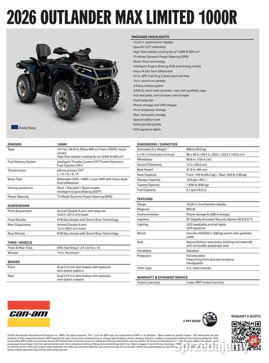 CanAm Outlander Limited 1000R SAS Dusty Navy 999cm3 Nowy Sącz