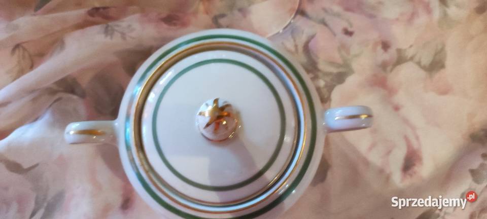 Cukiernica ecru zieleń porcelana malarnia WJS dolnośląskie Wrocław