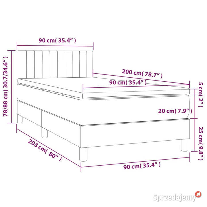 Łóżko z Materacem Kontynentalne Do Sypialni 90cm