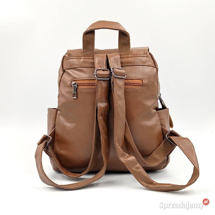 Plecak damski skórzany z klapą Yogodlns brązowy Torby, plecaki i walizki śląskie