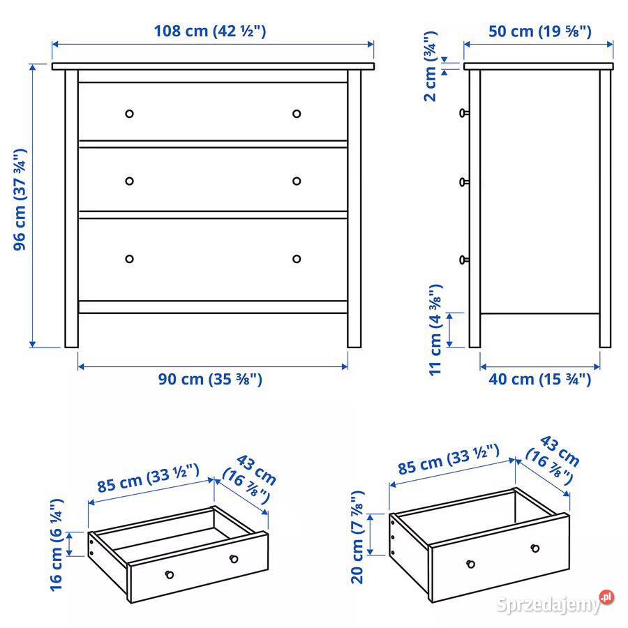 IKEA HEMNES 3 szuflady lite drewno Góra Bałdrzychowska-Kolonia