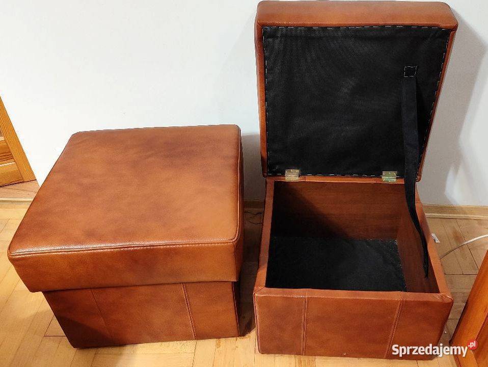 Skórzana wersalka z pojemnikiem pufy