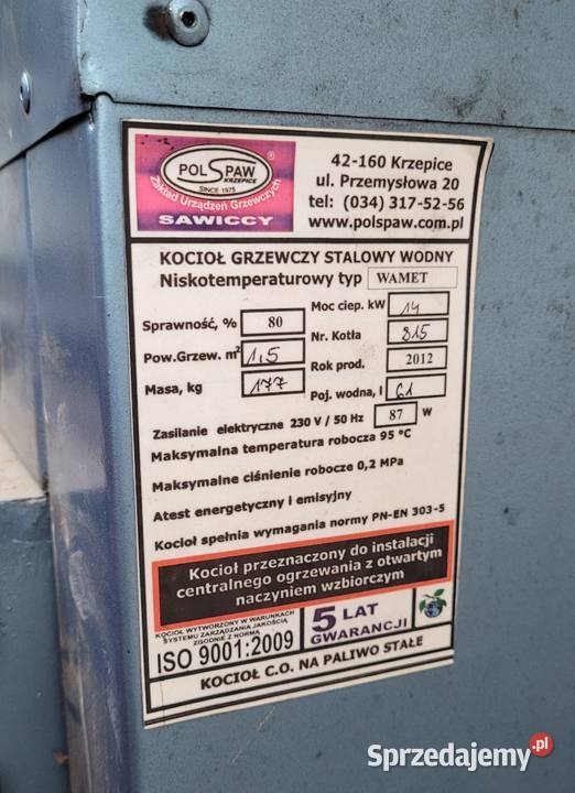 Piec Kocioł zasypowy PolSpaw Wamet węgiel Tworków