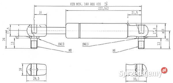 Sprężyna gazowa L405 mm 500N Stabilus CA083615 Do maszyn uprawowych Kamionna