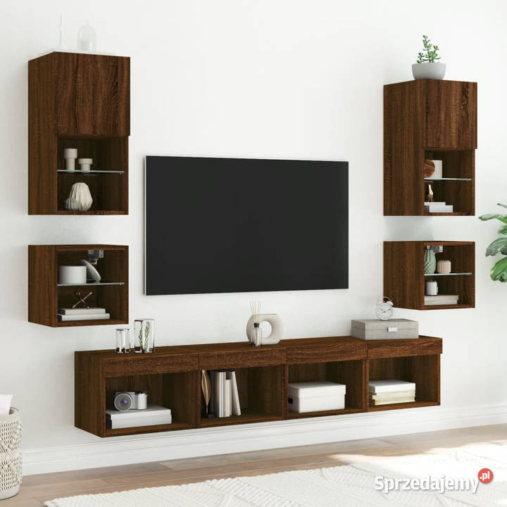 Ścienne szafki TV z LED 2 brązowy dąb 30x285x30 Warszawa