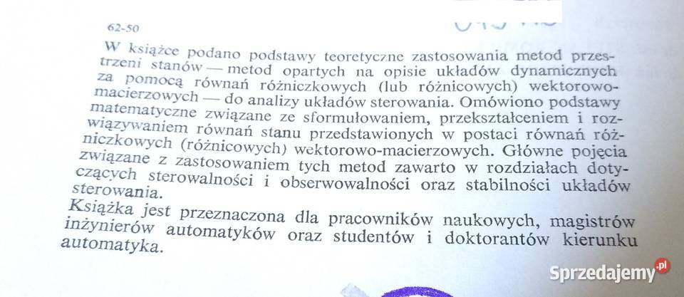 Metody przestrzeni stanów w teorii sterowania Gdańsk