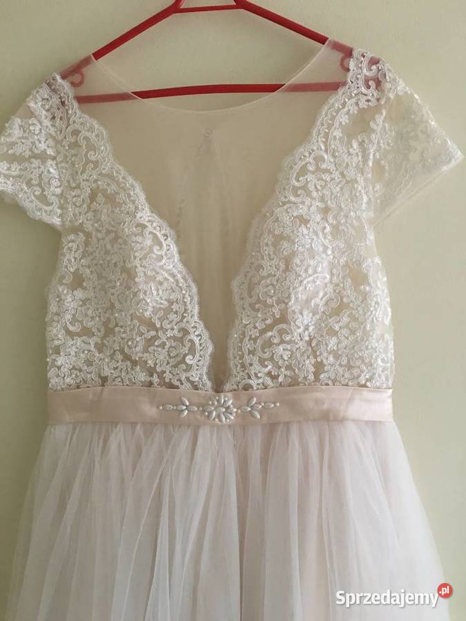 Suknia ślubna princessa szampan 46 XXXL 16 48 Jelenia Góra sprzedam