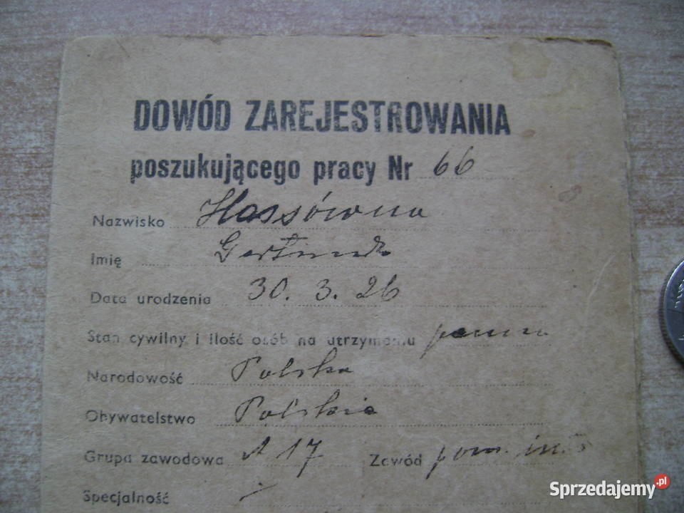 Starocie z PRL Stare dokumenty Dowód Gdynia