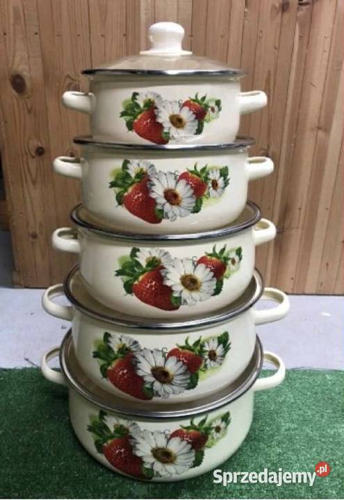 99 Garnki emaliowane truskawki Zabrze sprzedam