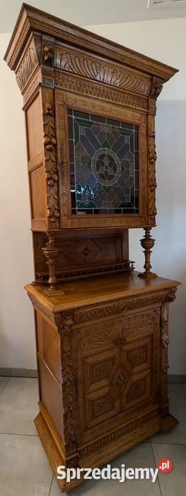 Piękny dębowy kredens neorenesansowysklep Dąbrowa Górnicza sprzedam