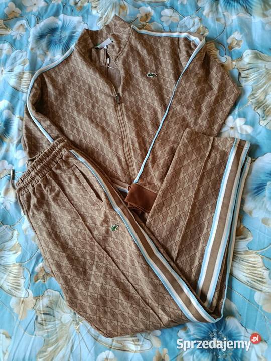 Komplet dresowy Lacoste Monogram wygodny XXL brązowy/beżowy Białystok sprzedam