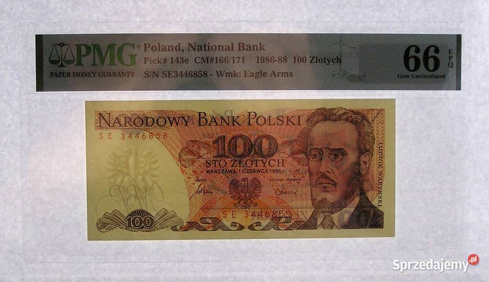 Polska 100 1986 r Seria SE PMG 66 EPQ Przepiękny Numizmatyka Rydzyna