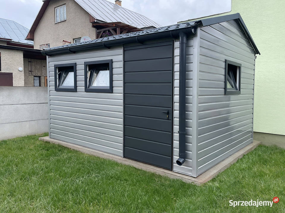 Domek ogrodowy 43m srebrny ciemny grafit matowy blacha
