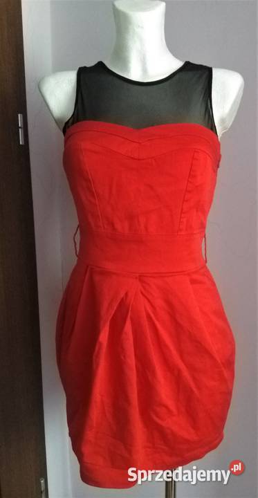 Elegancka czerwona sukienka z czarną siateczką Krosno