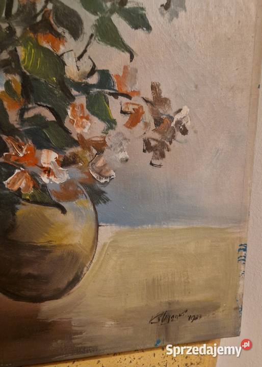 OBRAZ martwa natura kwiaty olej płótno autograf Antyki, Sztuka, Kolekcje Lublin sprzedam