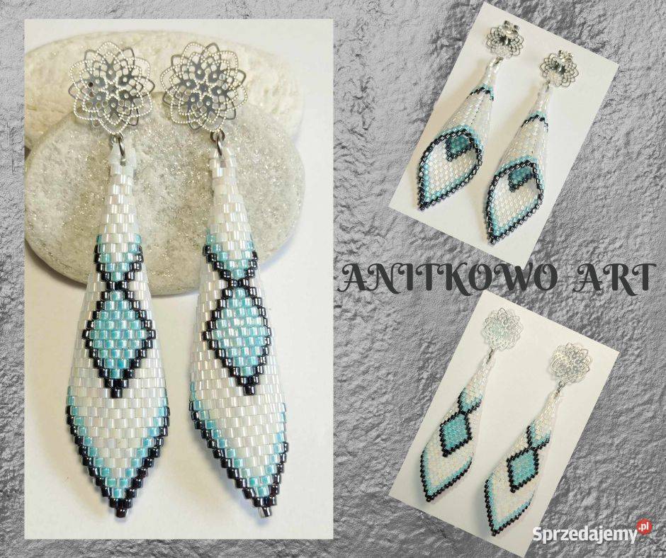 KOLCZYKI ROŻKI BIAŁOBŁĘKITNE Warszawa