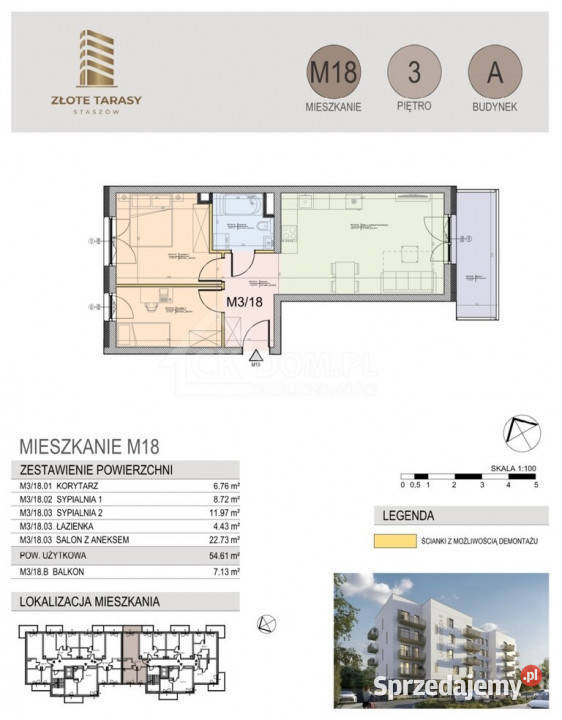 M18 5461 m 3 pokoje balkon 3 piętro Staszów