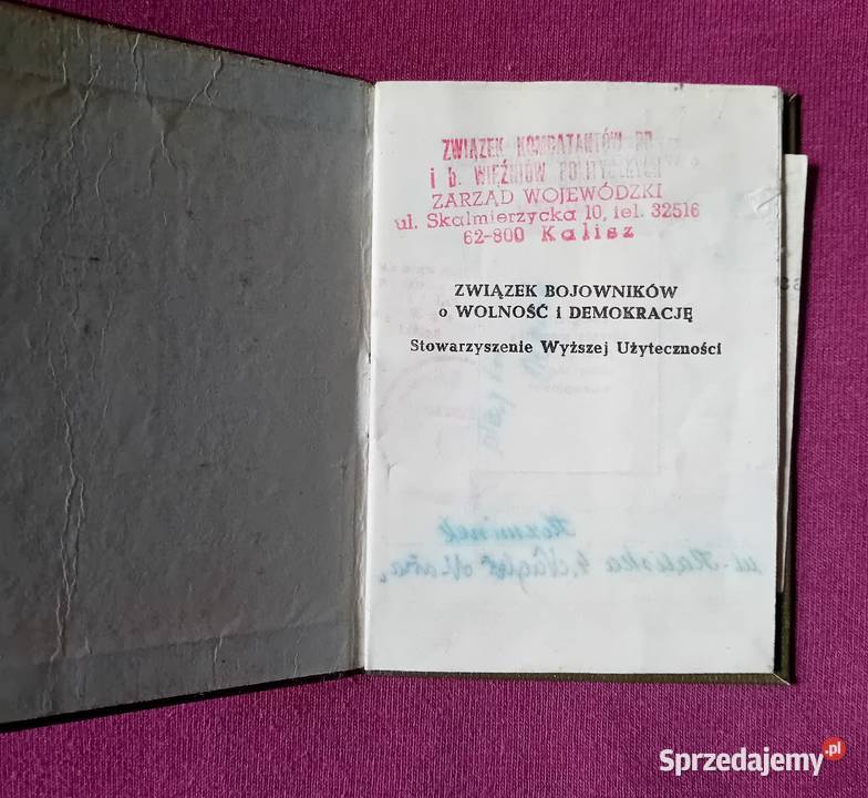 Legitymacja członkowska ZBOWiD Kalisz 1988 r