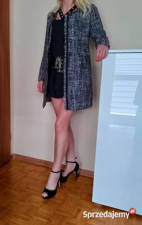 STYLOWY płaszczyk damski zatrzaski frędzelki S M Łapy sprzedam
