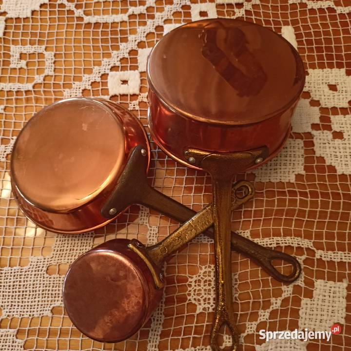 Trzy rondle patelnie mosiądz Pozostałe Mikołów