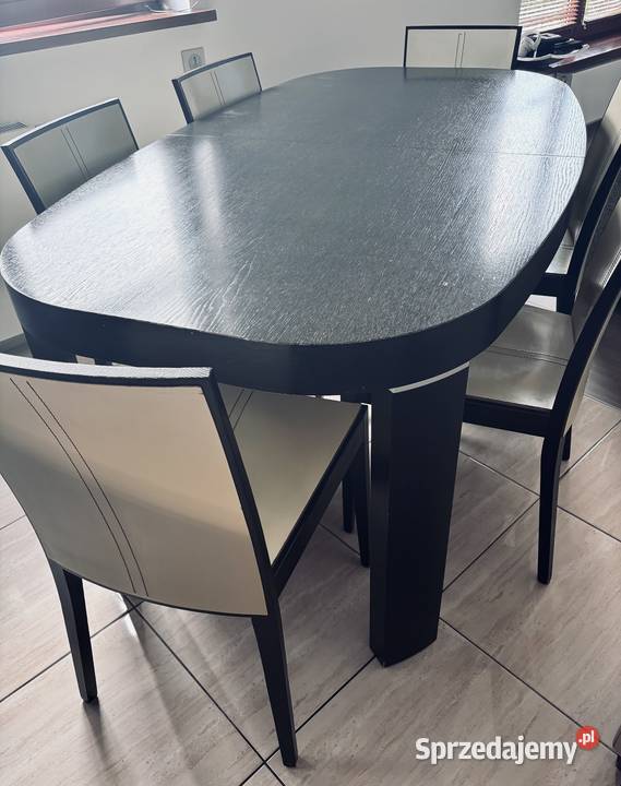 Stół fornirowany 6 krzeseł skórzanych Natuzzi Wrocław
