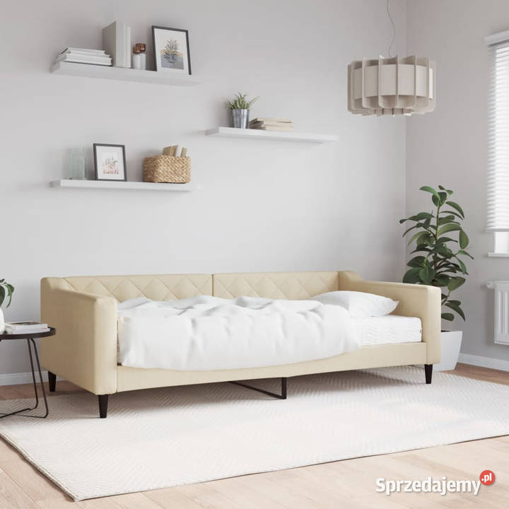 Sofa z materacem do spania kremowa tkanina Łóżka