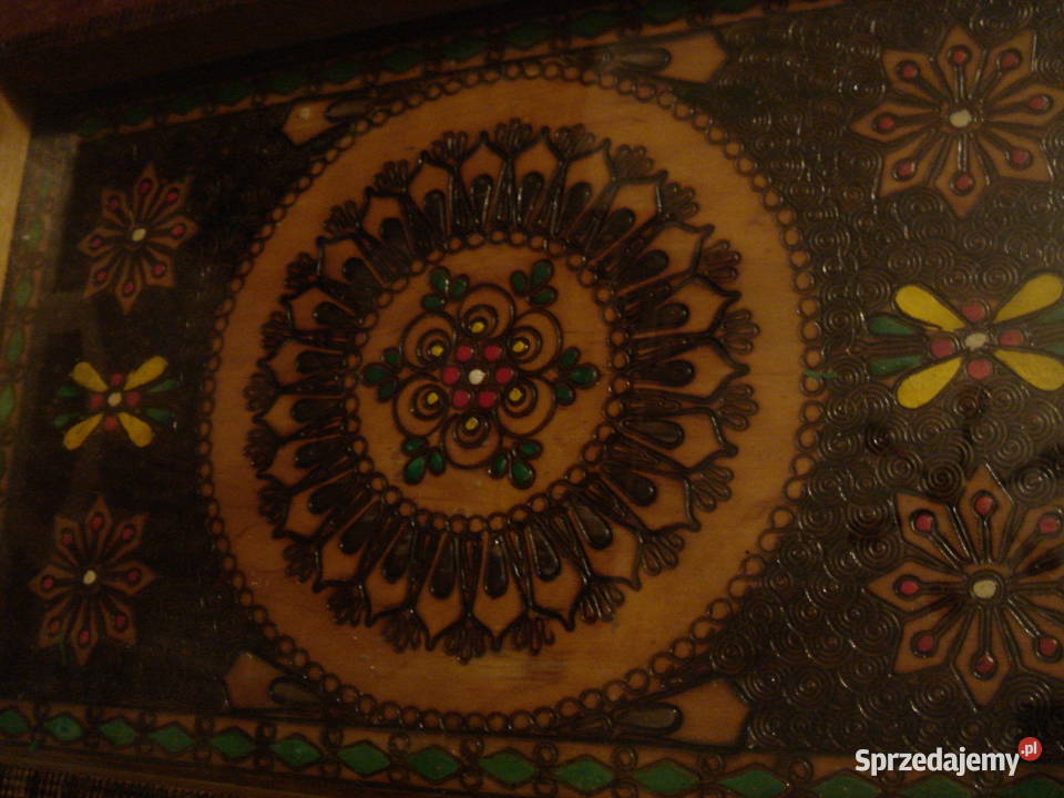 Taca drewniana rękodzieło PRL Cepelia Łódź