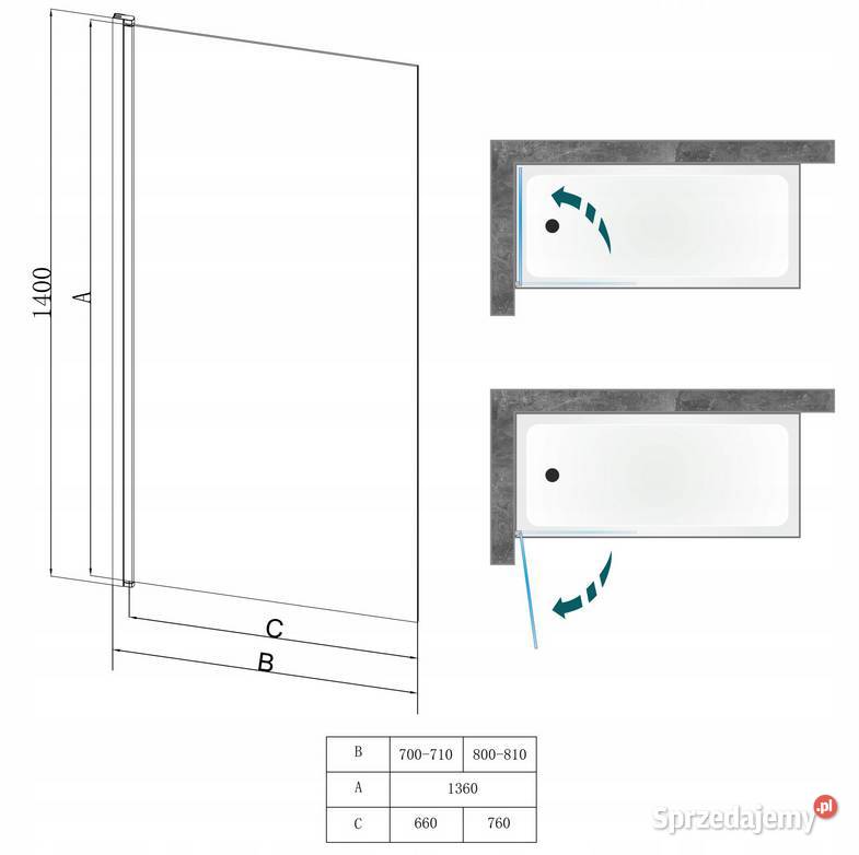 PARAWAN NAWANNOWY czarny kratka 80x140 Czarna Parawany nawannowe Łazienka podlaskie Choroszcz