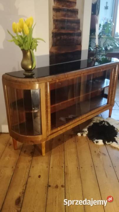 Witryna komoda prl retro vintage czarne szklo Pozostałe sprzedam