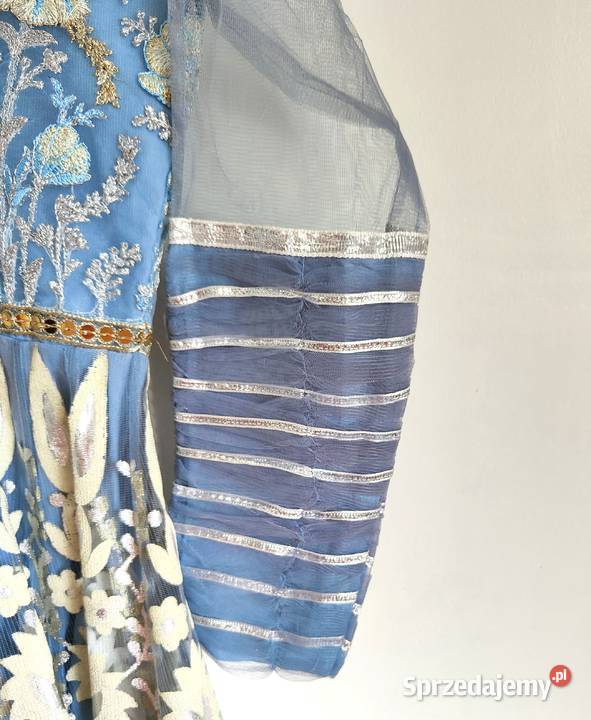 Niebieska suknia balowa S 36 kwiaty floral Szczecin