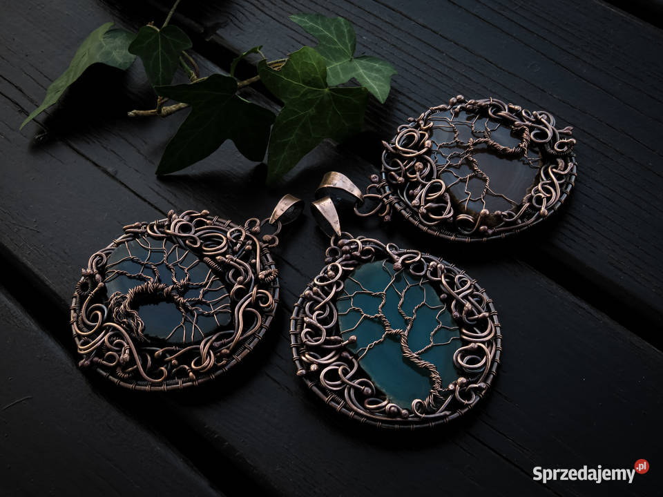 Miedziany medalion drzewo życia brązowy agat Kraków