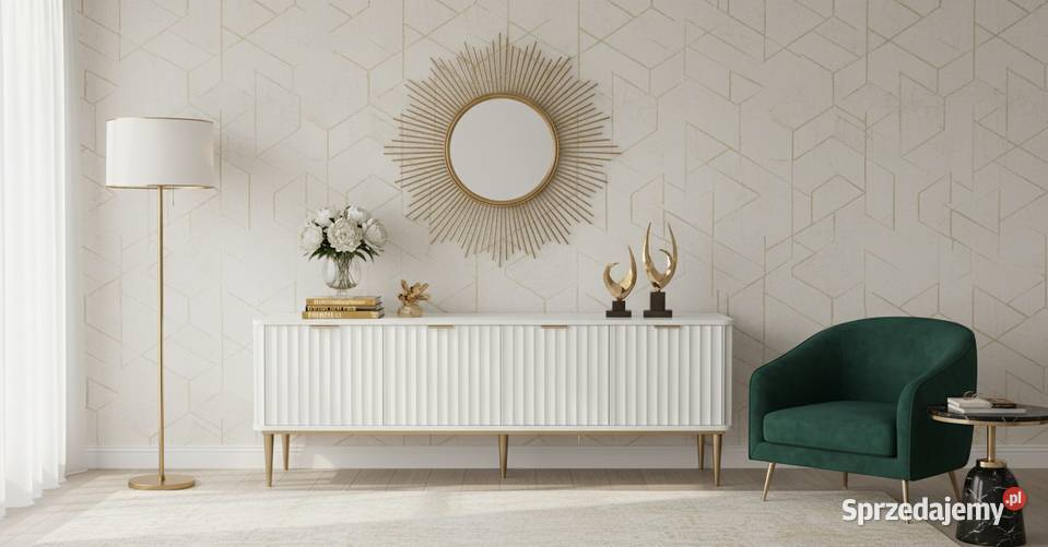 Ryflowana szafka RTV złota Livino Glamour Golkowice