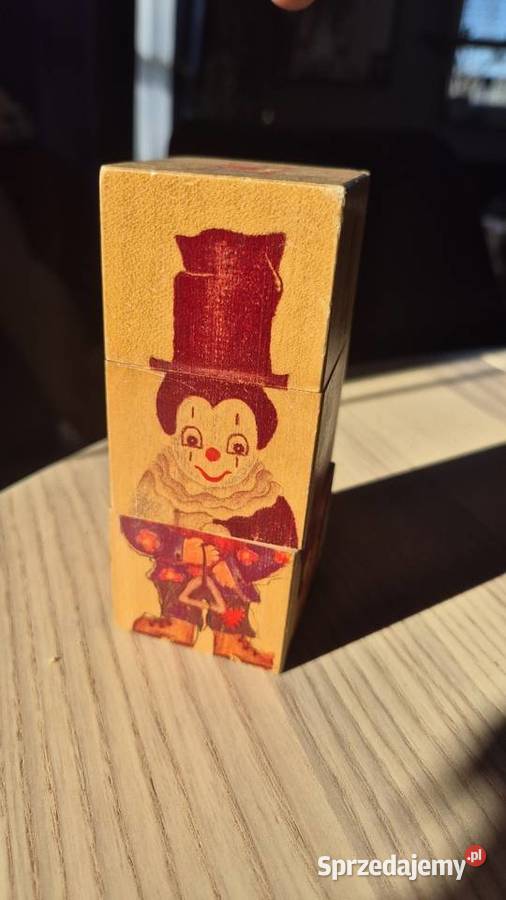 Vintage drewniane klocki puzzle Klauni Mertens Gdańsk