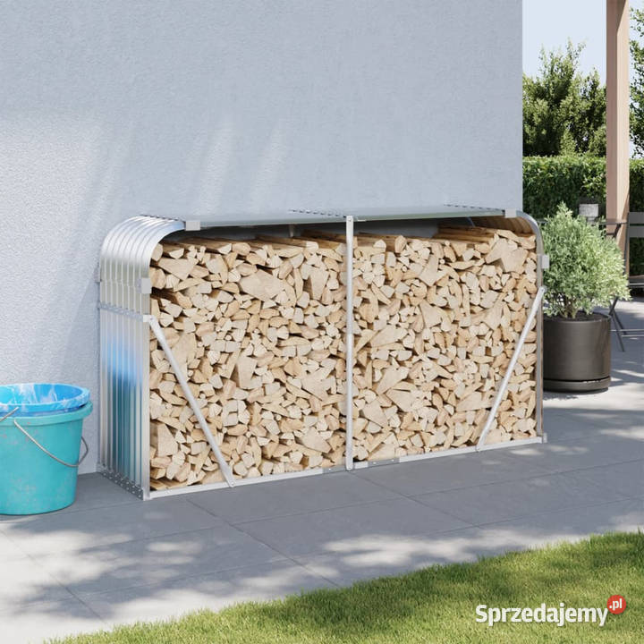 Stojak na drewno srebrny 180x45x100 stal Pozostałe Warszawa