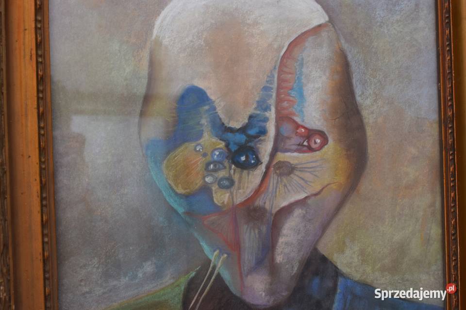 Beksiński Pastel na Kartonie Szkłem Stary Obraz Kraków