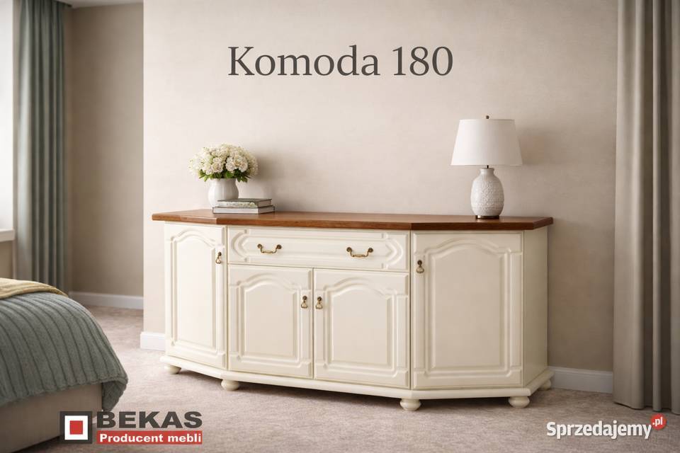 Prześliczna Komoda 180 Biała ECRU Blat Dębowy Radzyń Podlaski