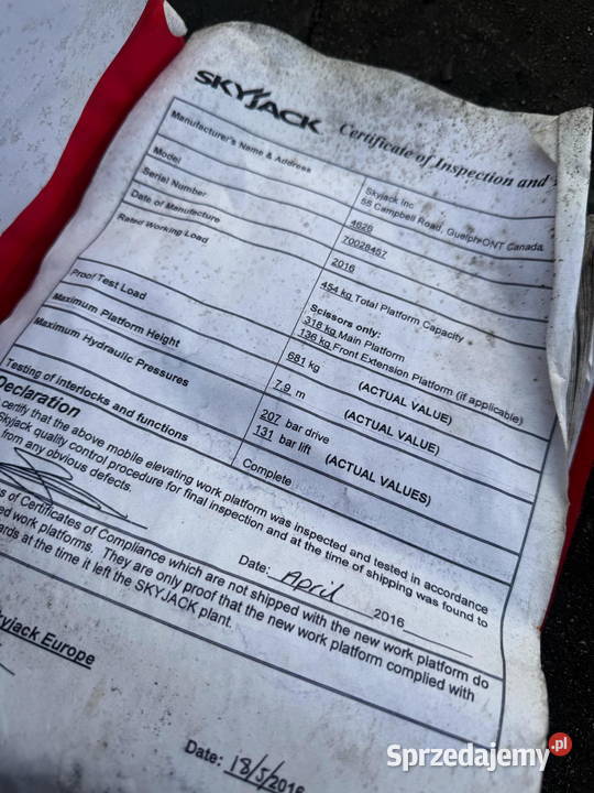 zwyżka podnośnik SKYJACK 4626 790m 2016 w Działoszyn