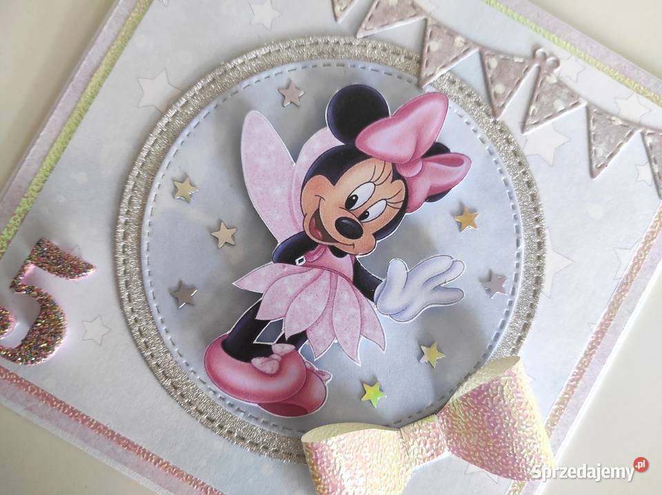 Kartka ręcznie robiona na urodziny Myszka Minnie Łódź