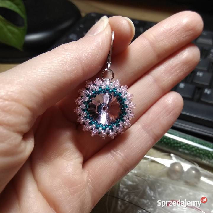 Kolczyki handmade różowo morskie ze szklanych sprzedam