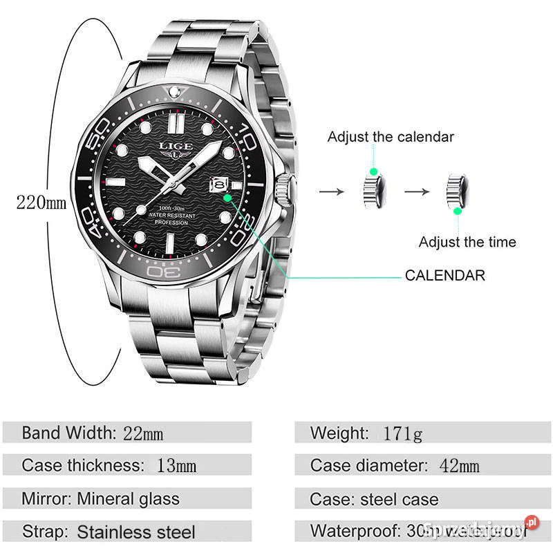 Zegarek męski sportowy styl nurka Seamaster Zegarki Gorzów Wielkopolski