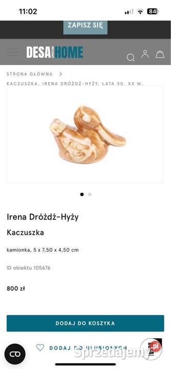 Figurka kaczka rena DróżdżHyży Projekt z 1954 Gdańsk