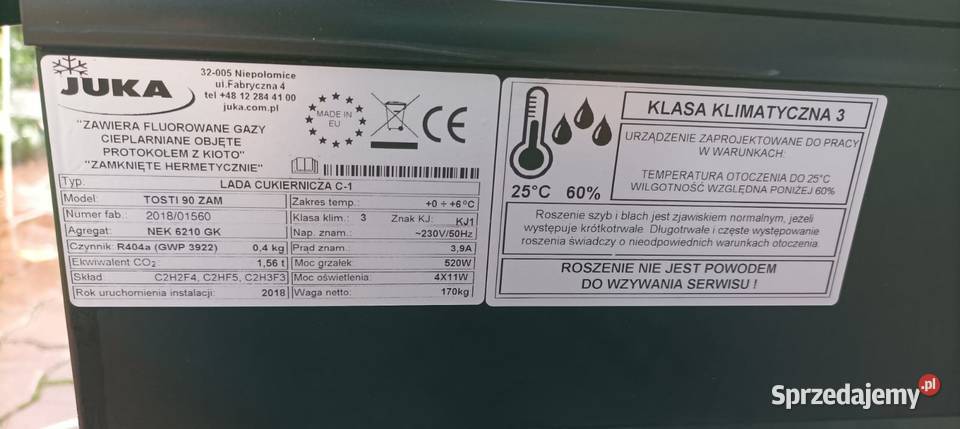 Lada witryna chłodnicza cukiernicza JUKA Tosti Wolsztyn